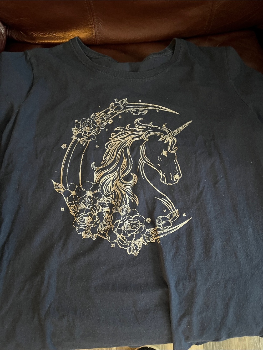 Girls Navy Unicorn Floral Graphic Tee